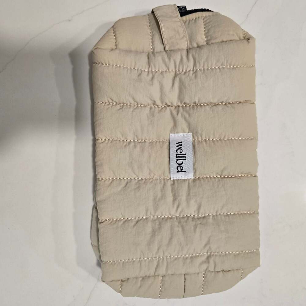 Wellbel Beige Quilted Puffy Travel Toiletry Cosmetic Pouch